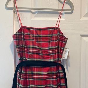 Red Plaid Strapless Dress